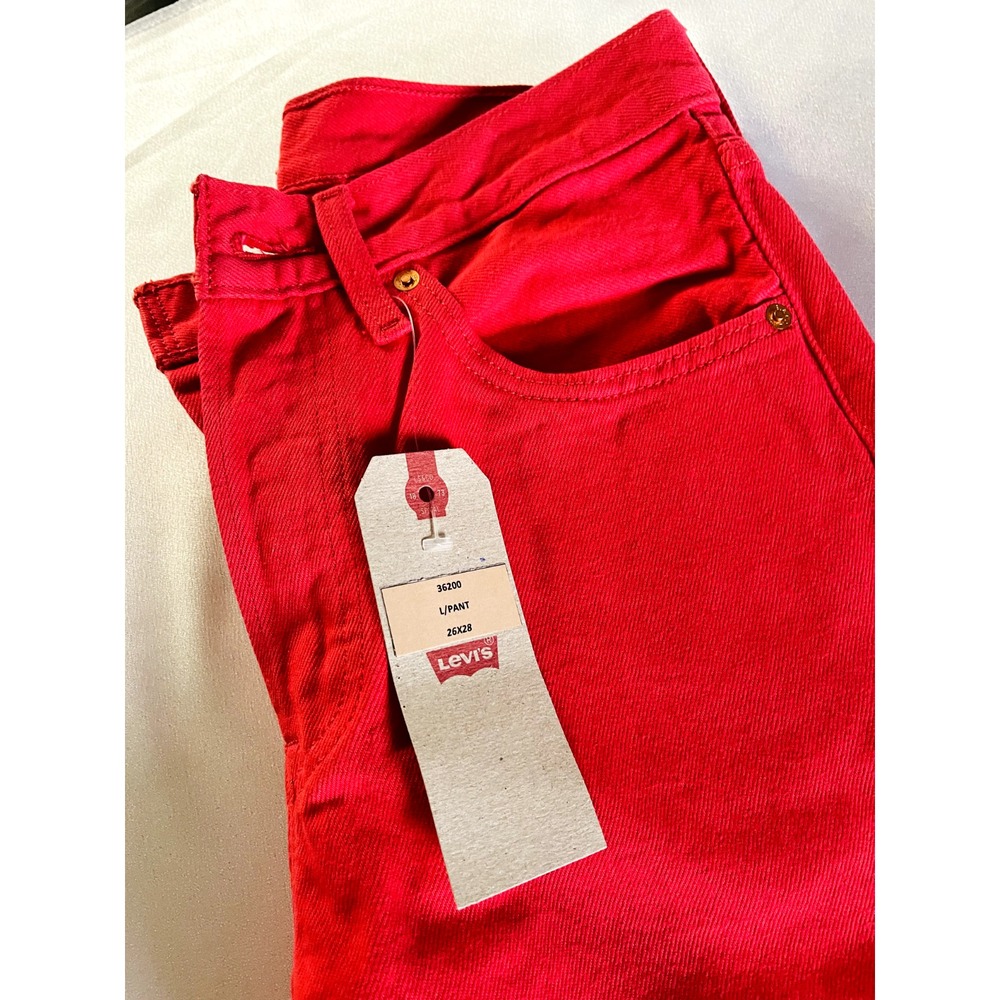 NWT Levis Premium 501 Jeans Women 26x28 Red High Rise Straight Made USA 90 Denim - Picture 5 of 14